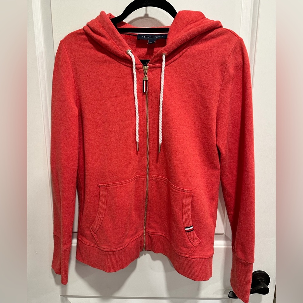 Tommy Hilfiger Women's Coral Zip-Up Hoodie Rope Drawstring Full Zip Up